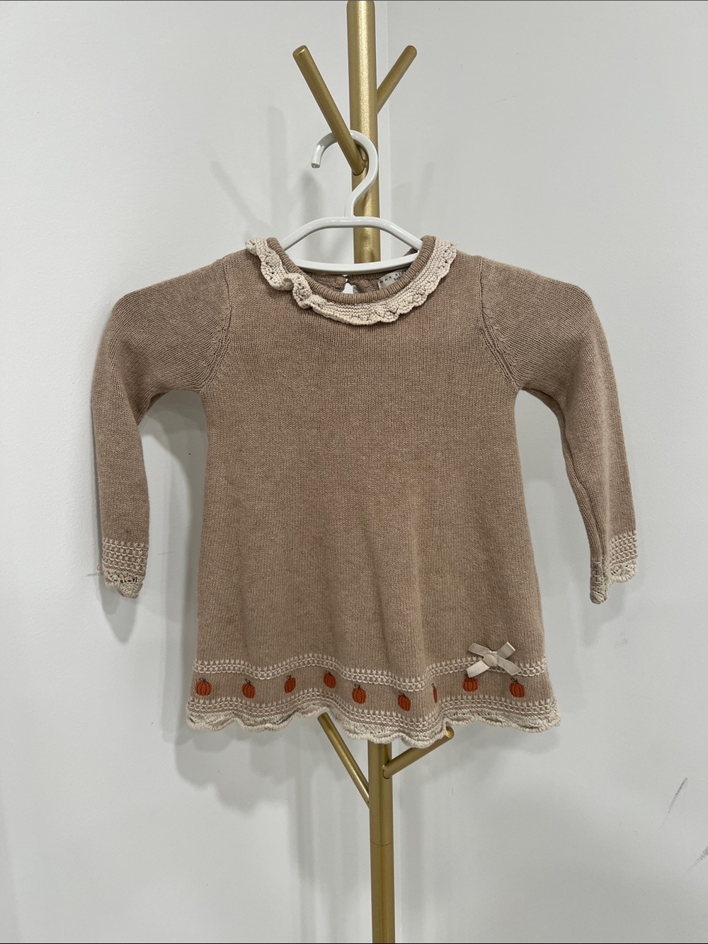 Max Studio Brown Knit Dress with Cream Trim and Orange Accents